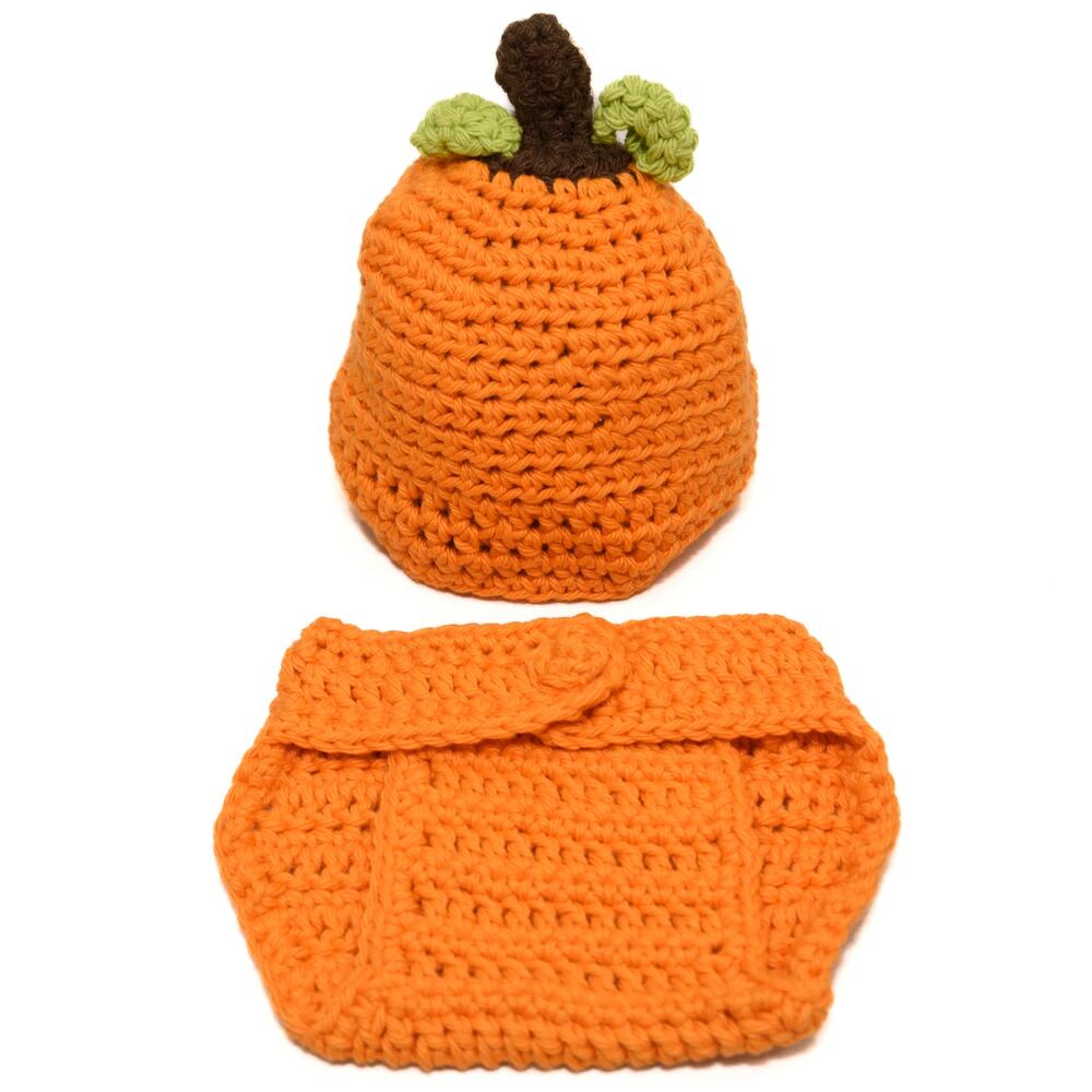 Newborn Photography Pumpkin Diaper Cover and Hat Prop